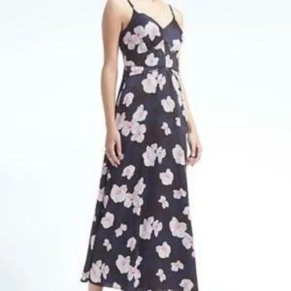 Banana Republic Navy and Pink Floral Dress - Picture 1 of 6
